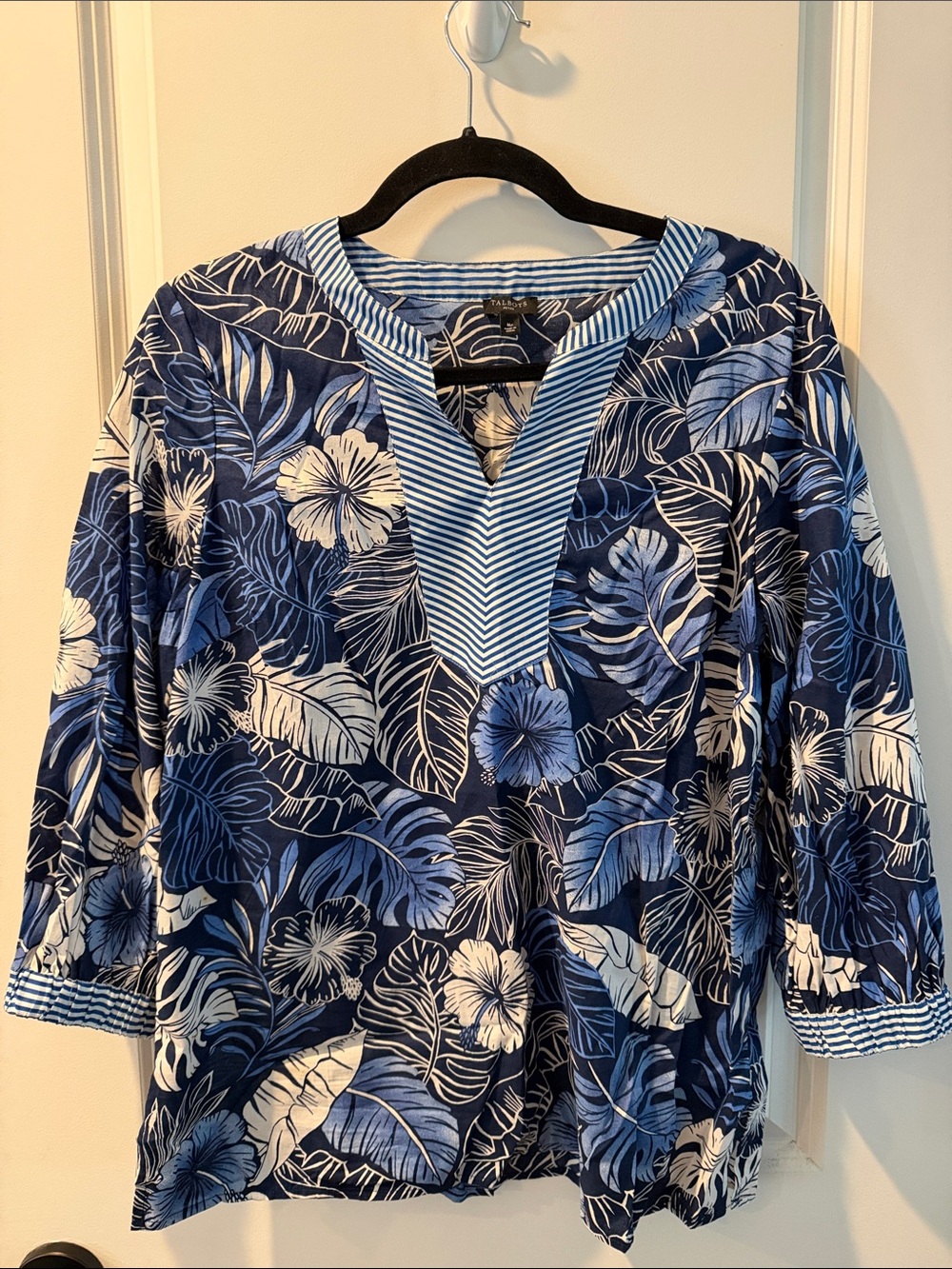 Talbots Navy and White Floral V-Neck Tunic